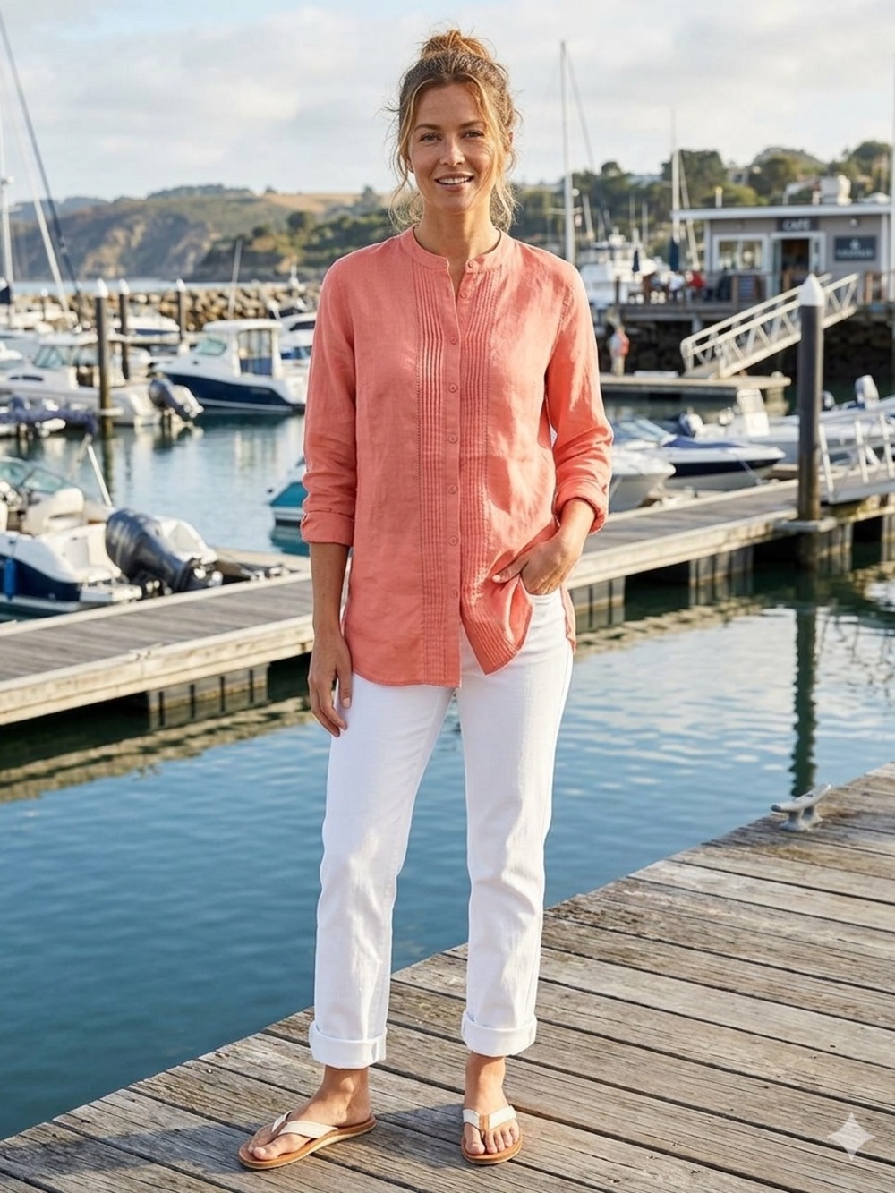 L.L. Bean Coral Button-Front Linen Shirt